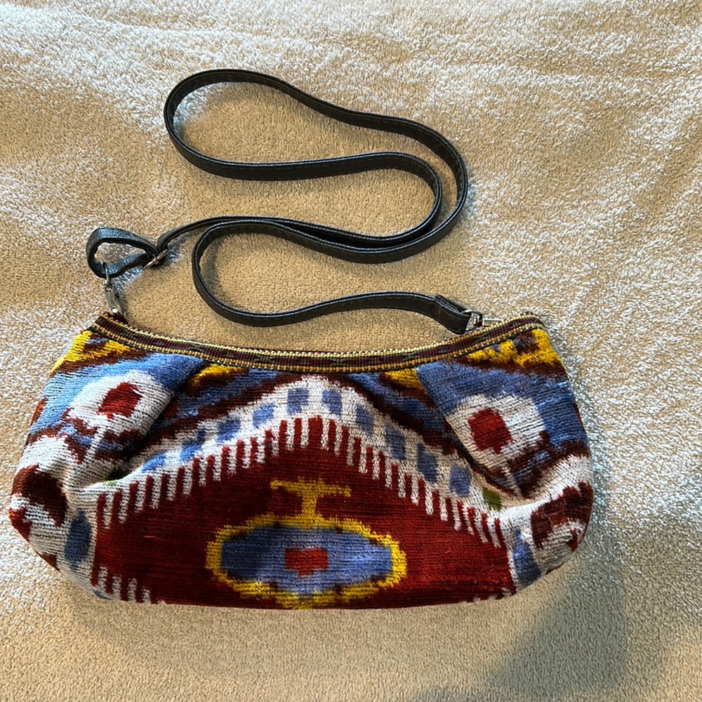 Leather and woven mini crossbody handbag